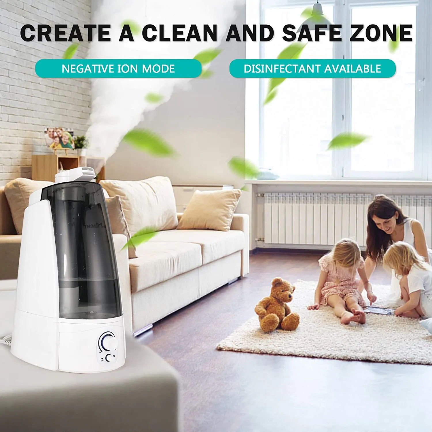 Quiet Ultrasonic Cool Mist Humidifier 5L with Auto Shut-Off Adjustable Mist Output, Black
