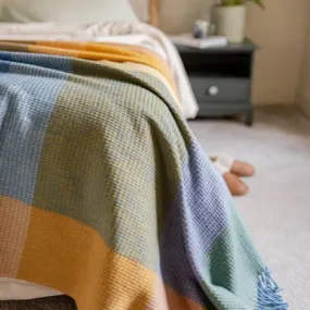 Recycled Wool Large Waffle Blanket - Cobalt Block Check