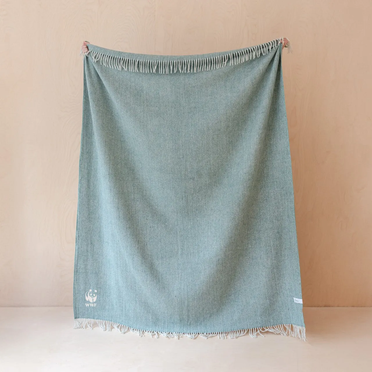 Recycled Wool Large Waffle Blanket - Sage