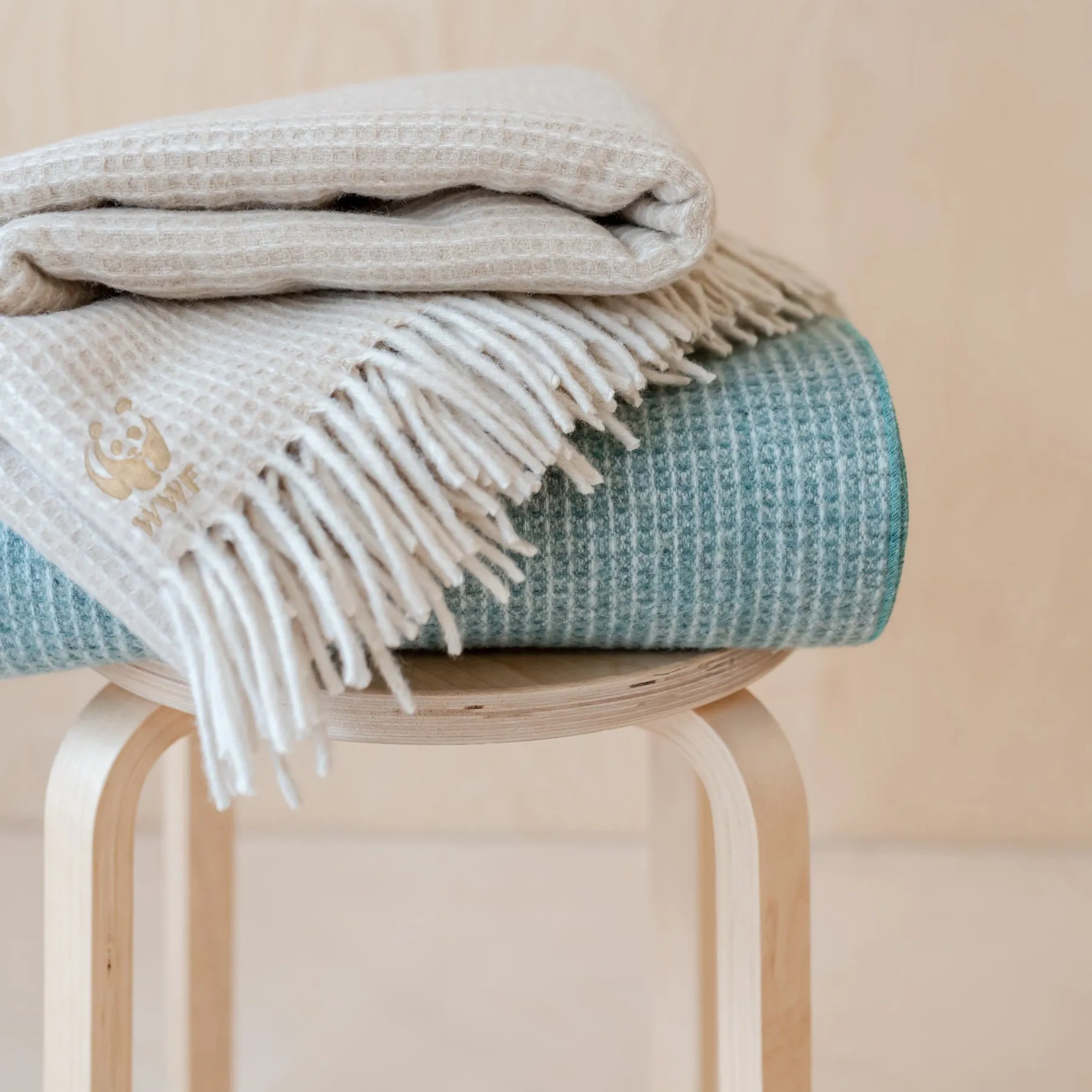 Recycled Wool Large Waffle Blanket - Sage