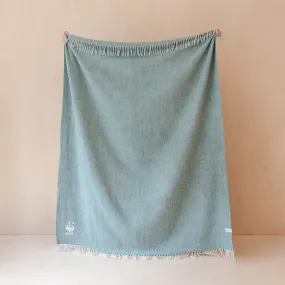 Recycled Wool Large Waffle Blanket - Sage