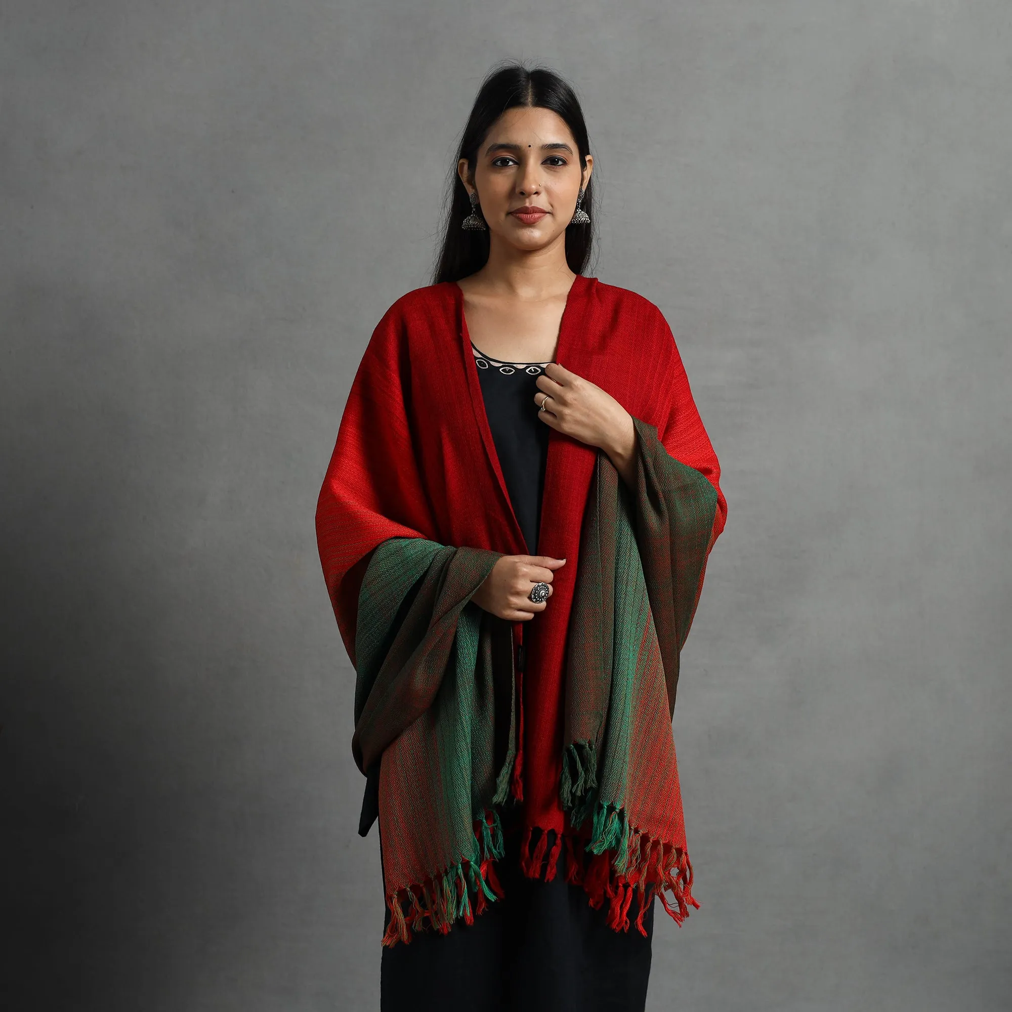 Red - Kumaun Handwoven Pure Merino Wool Shawl for Women 115