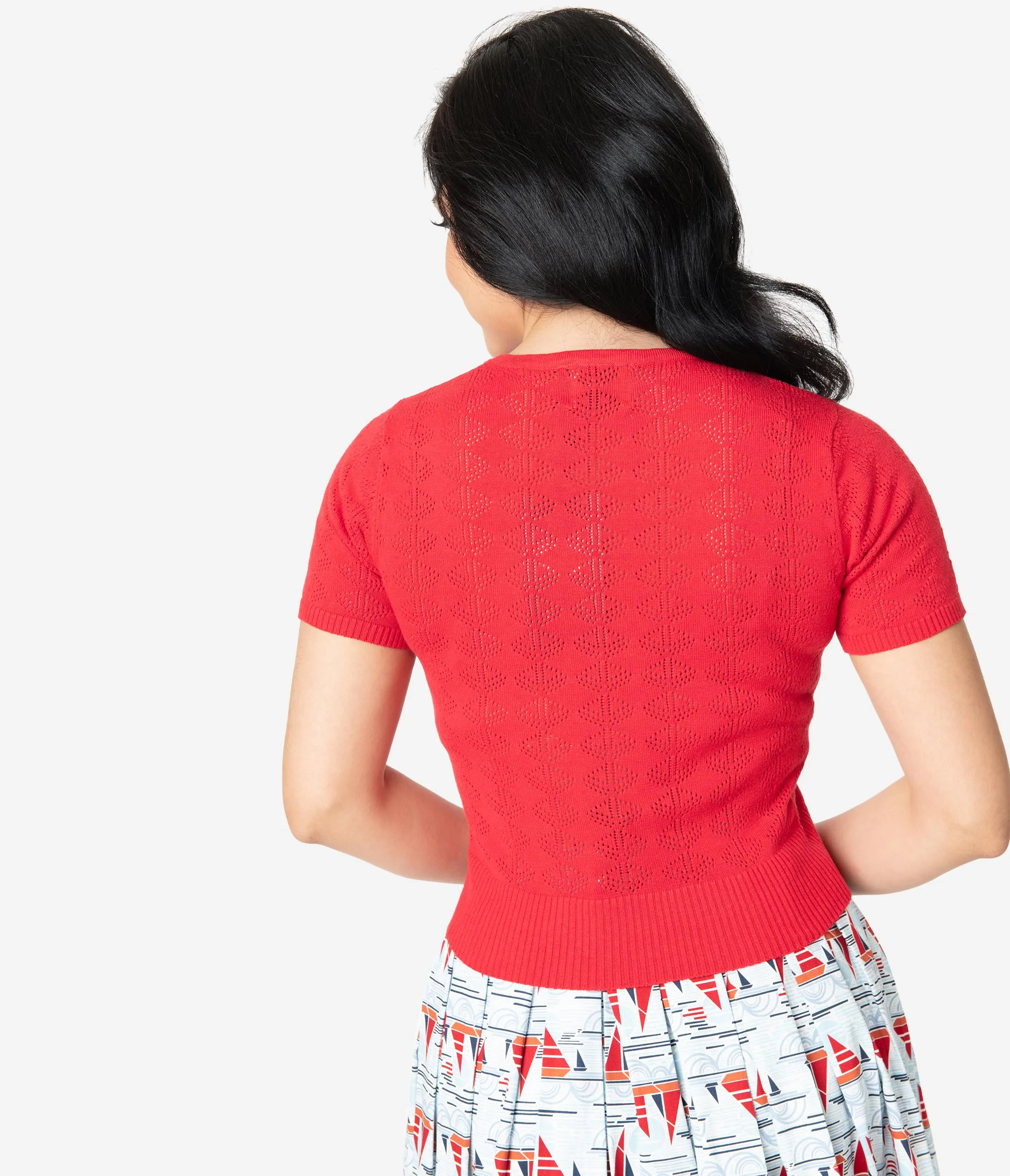 Red Short Sleeve Knit Sweater Top