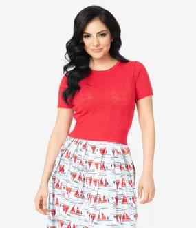 Red Short Sleeve Knit Sweater Top