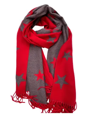 RED STARS PRINT cashmere scarf print scarf reversible super soft winter shawl unisex trending scarf Xmas gift for him and her