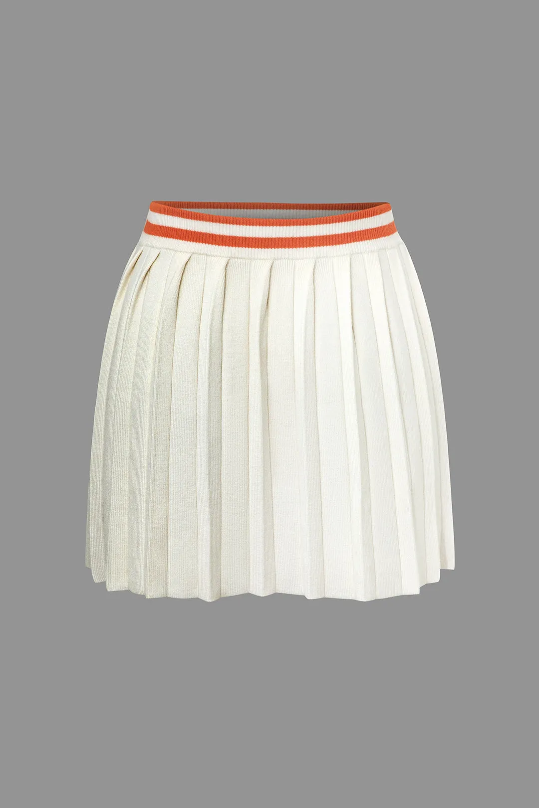 Ribbed Knit Polo Top And Pleated Skirt Set