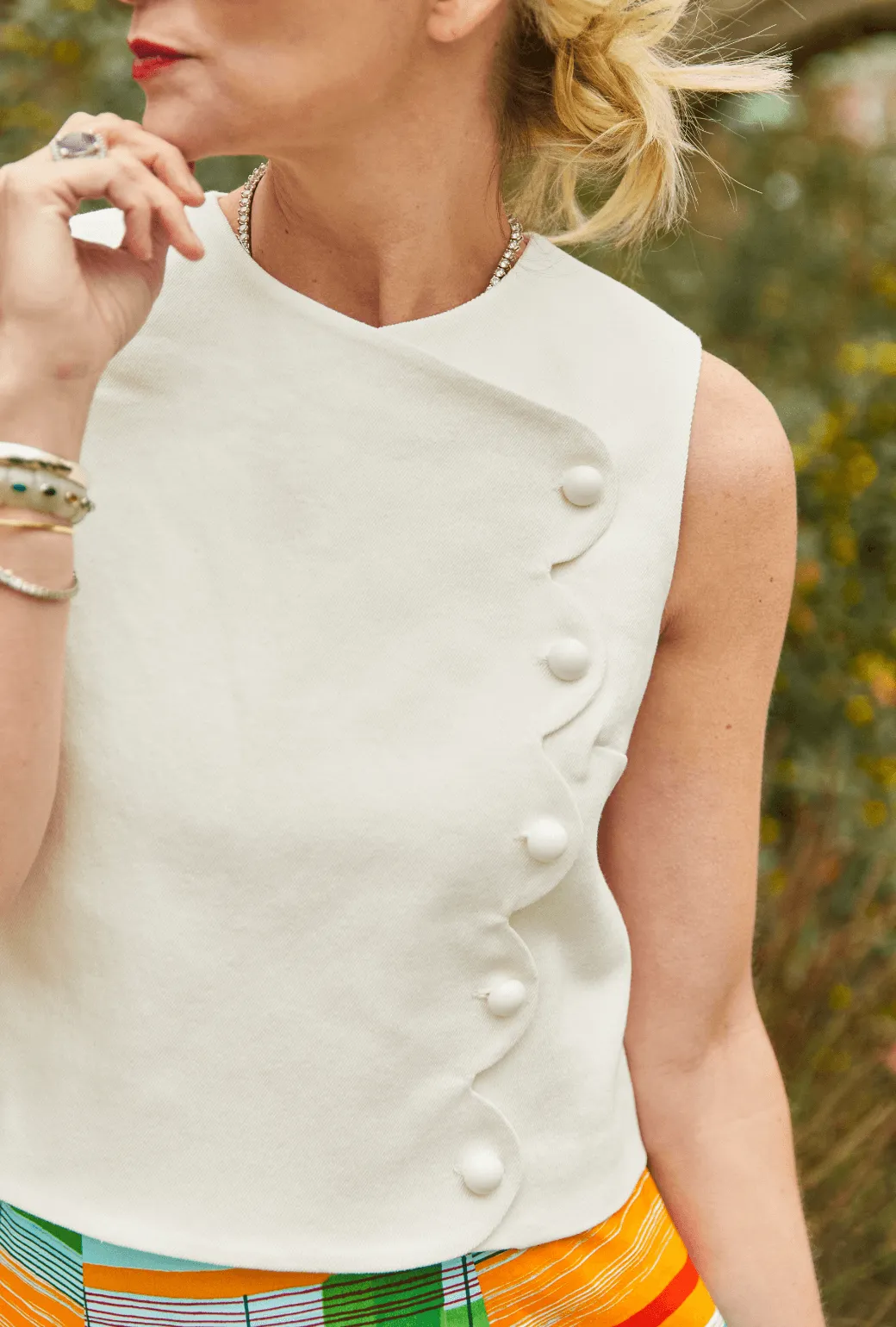 Scallop Top - White Denim