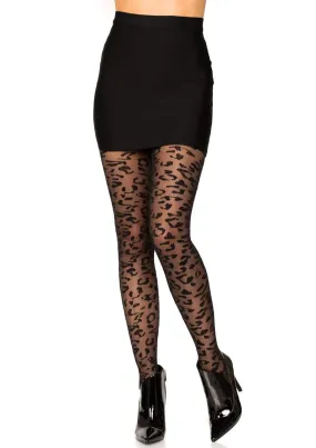 Sheer Black Leopard Print Pantyhose