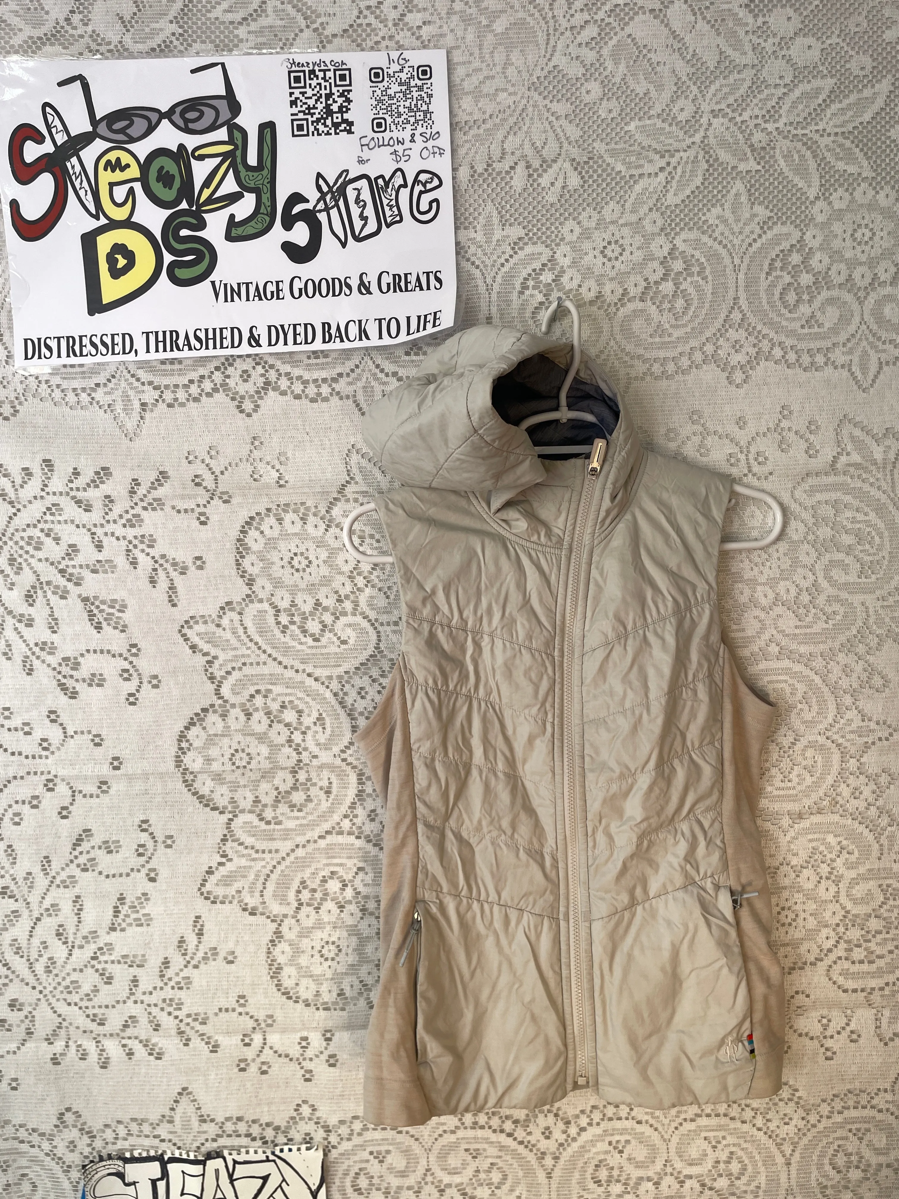 Smartwool Women Small Vest Smartloft Full Zip Gray Wool Hybrid Hood