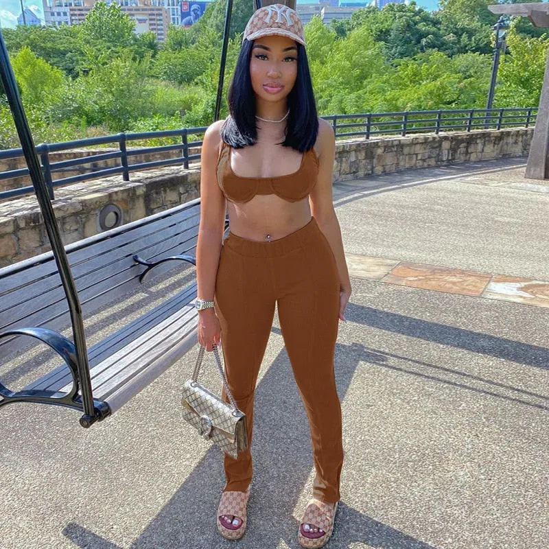 Tank Top & Flare Split Leggings Two-Piece Set