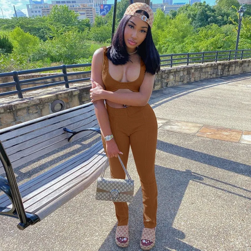 Tank Top & Flare Split Leggings Two-Piece Set