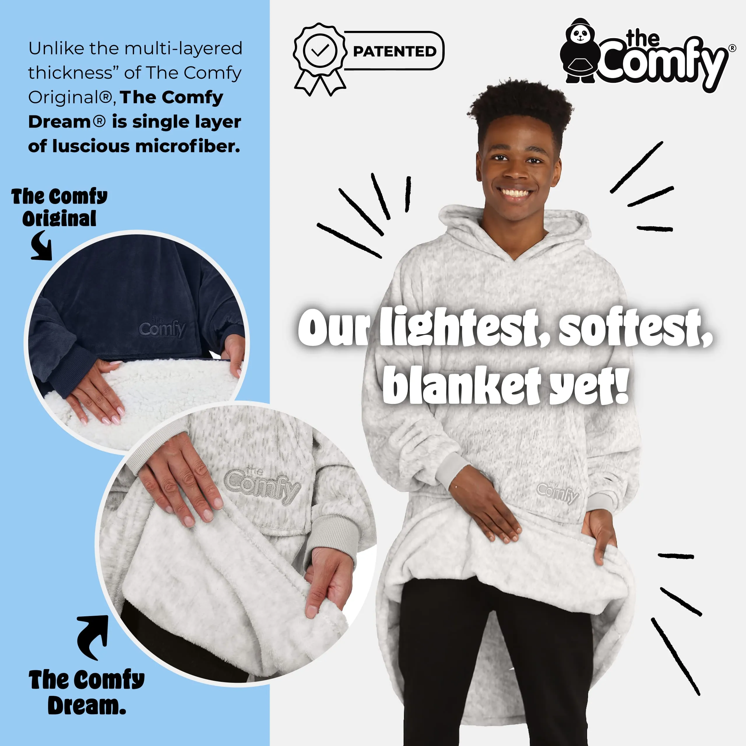 THE COMFY Dream | Oversized Light Microfiber Wearable Blanket, Seen on Shark Tank, One Size Fits All, (Heather Gray)