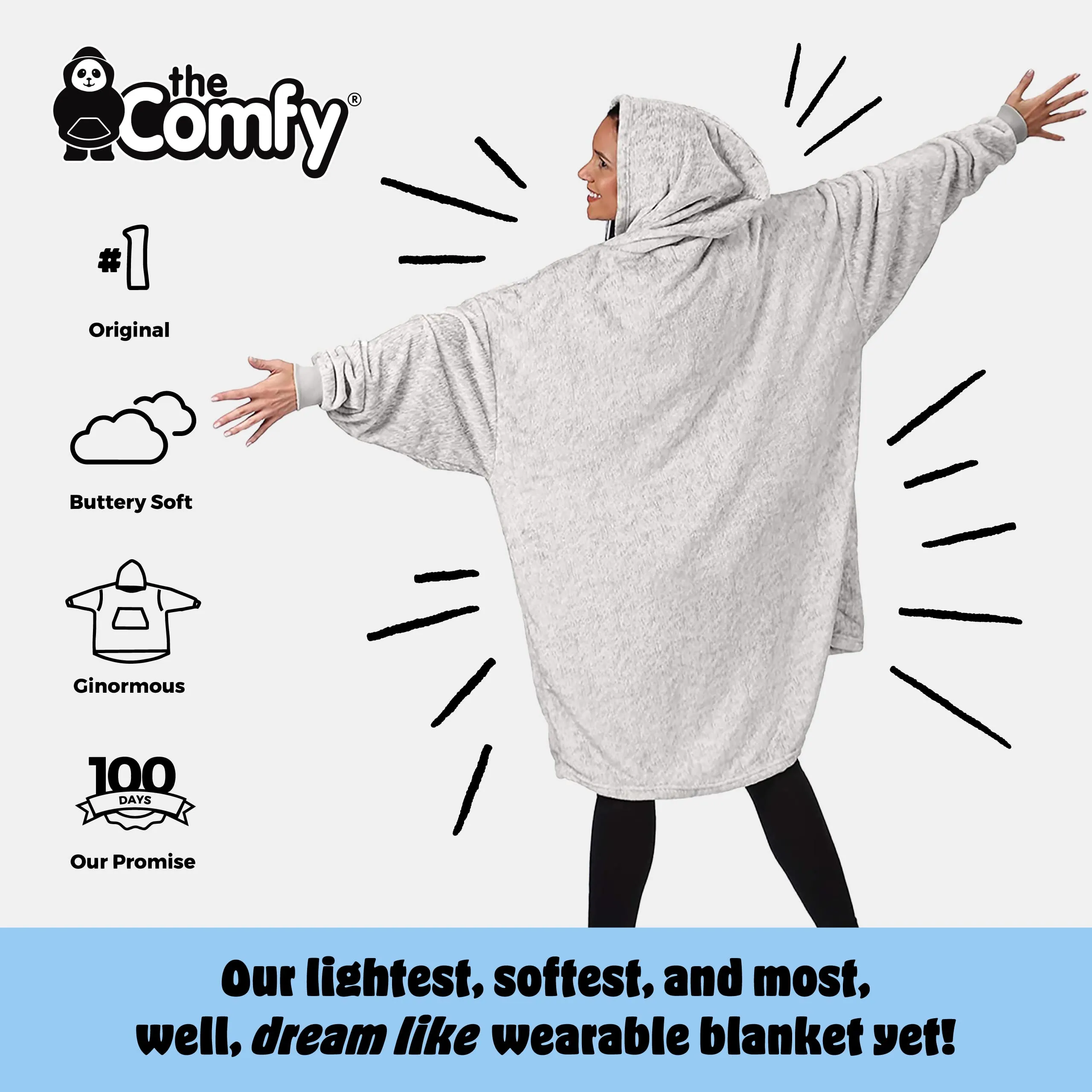 THE COMFY Dream | Oversized Light Microfiber Wearable Blanket, Seen on Shark Tank, One Size Fits All, (Heather Gray)