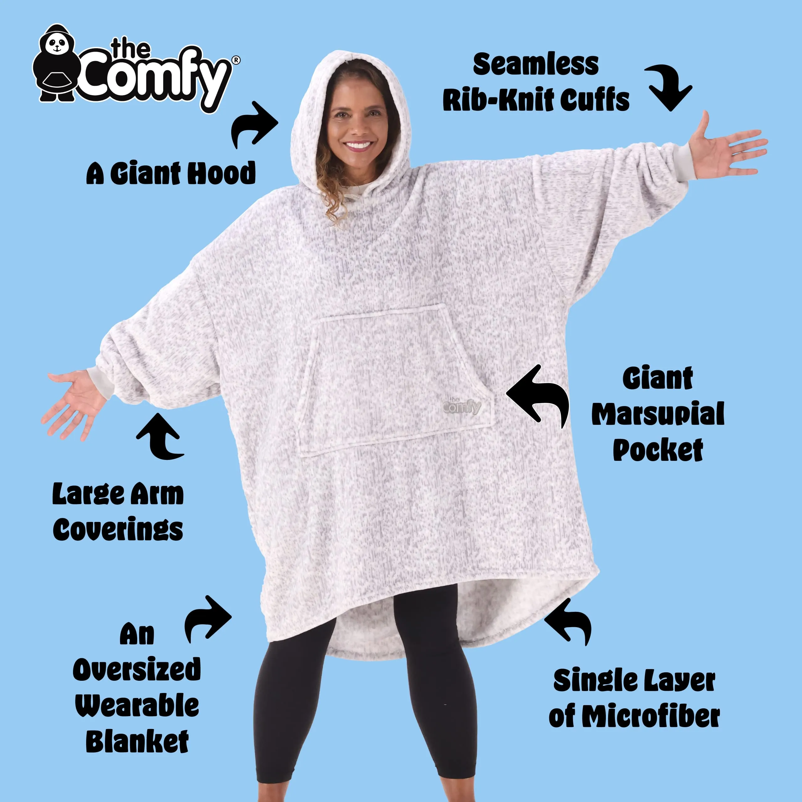 THE COMFY Dream | Oversized Light Microfiber Wearable Blanket, Seen on Shark Tank, One Size Fits All, (Heather Gray)