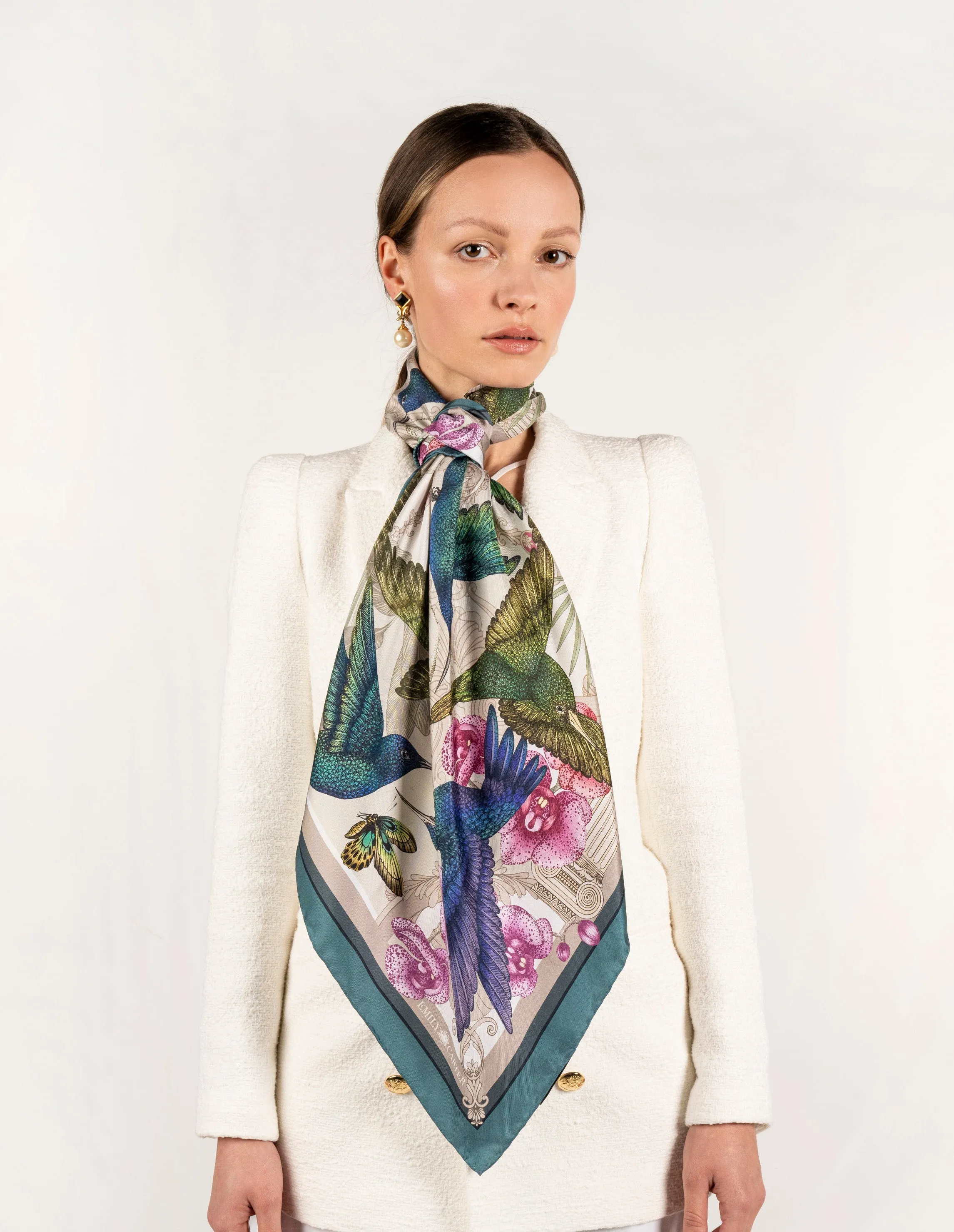 The Hummingbird Temple Silk Scarf | 130x130cm [Preorder]
