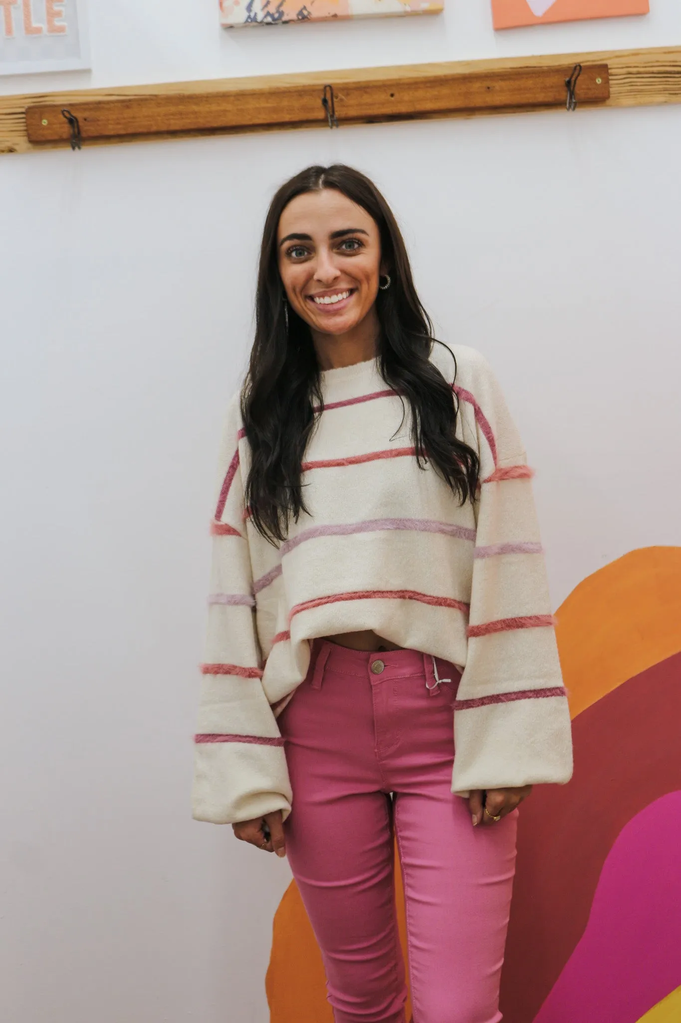 The Missing Piece Cream Pink Stripe Sweater