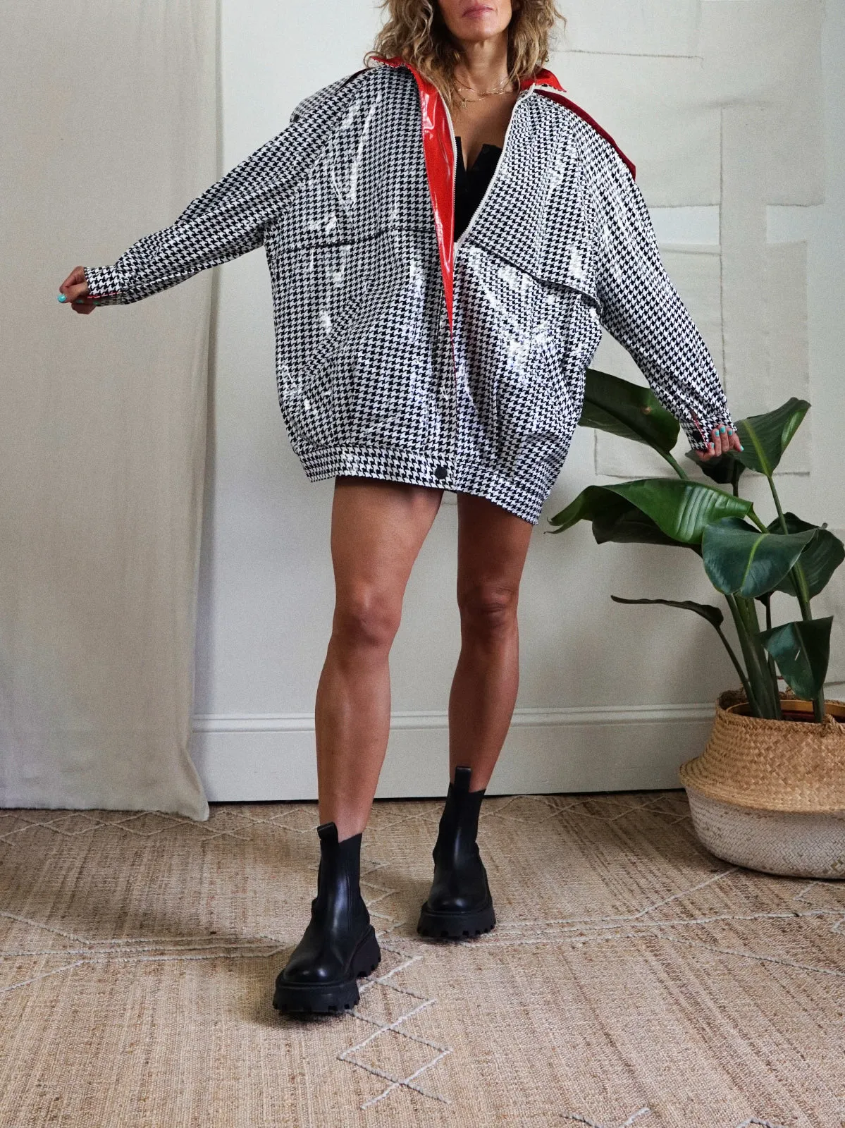 Vintage 80's Houndstooth Rain Jacket