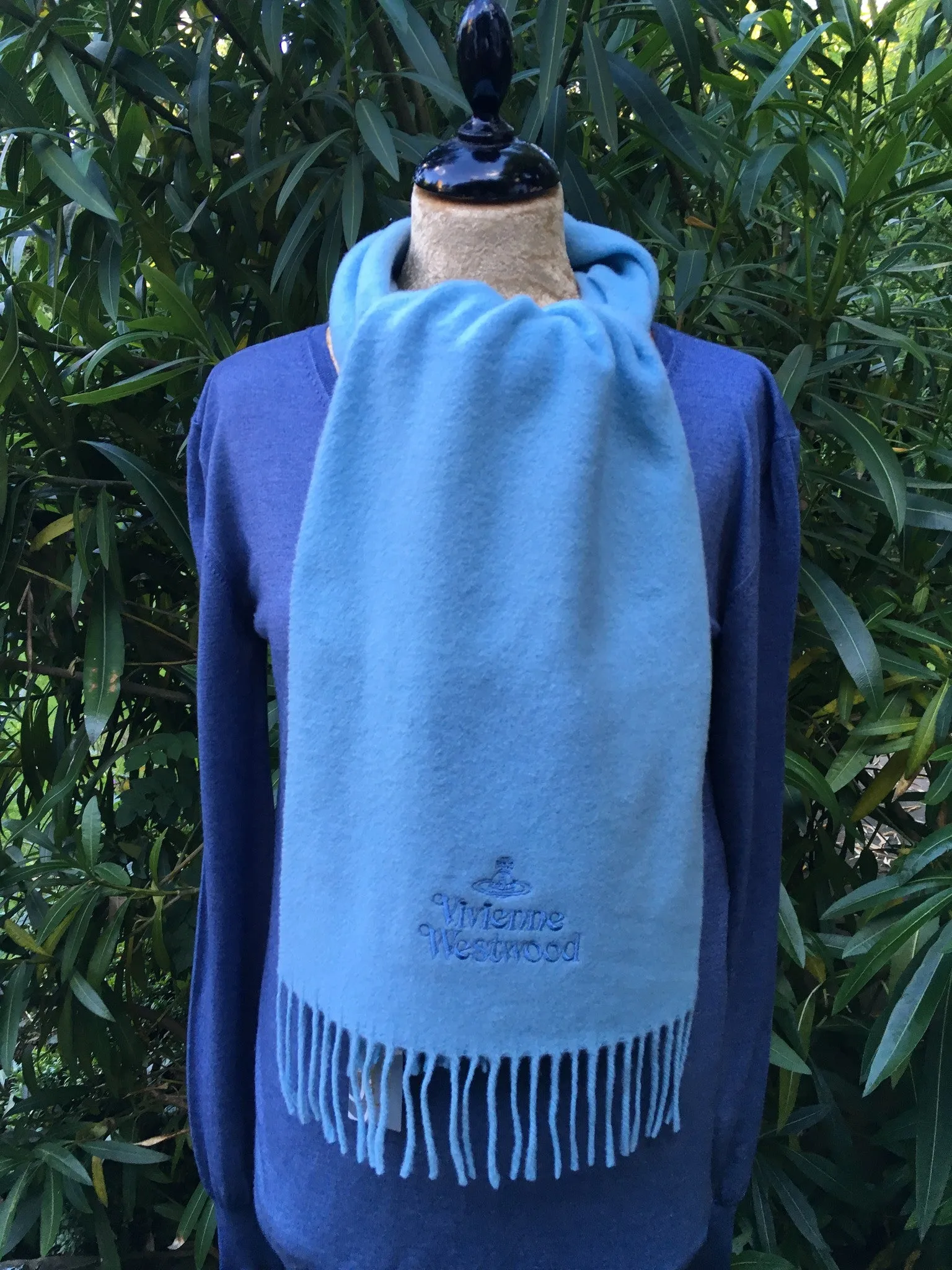 VIVIENNE WESTWOOD SKY BLUE BRUSHED WOOL SCARF unisex ladies men