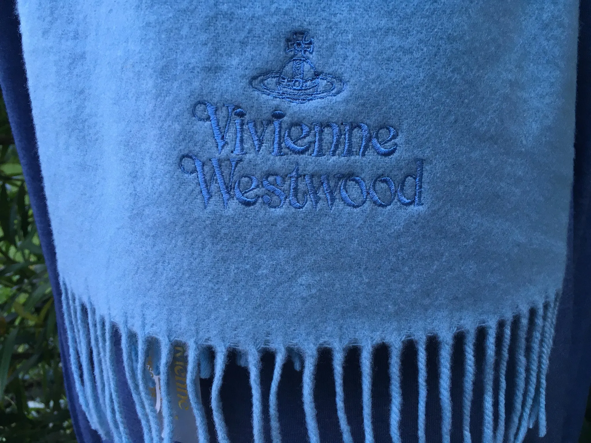 VIVIENNE WESTWOOD SKY BLUE BRUSHED WOOL SCARF unisex ladies men