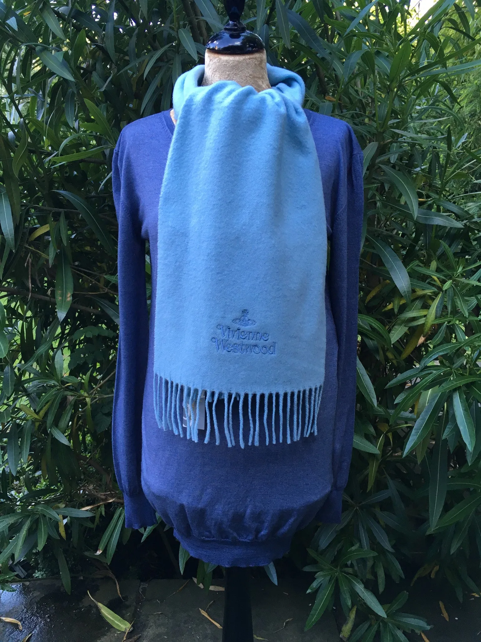 VIVIENNE WESTWOOD SKY BLUE BRUSHED WOOL SCARF unisex ladies men
