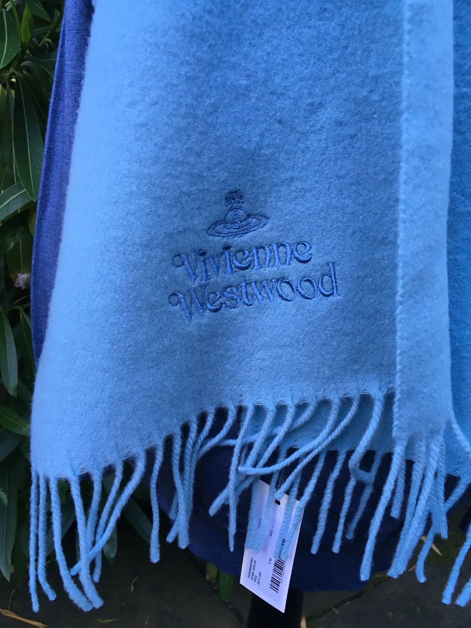 VIVIENNE WESTWOOD SKY BLUE BRUSHED WOOL SCARF unisex ladies men