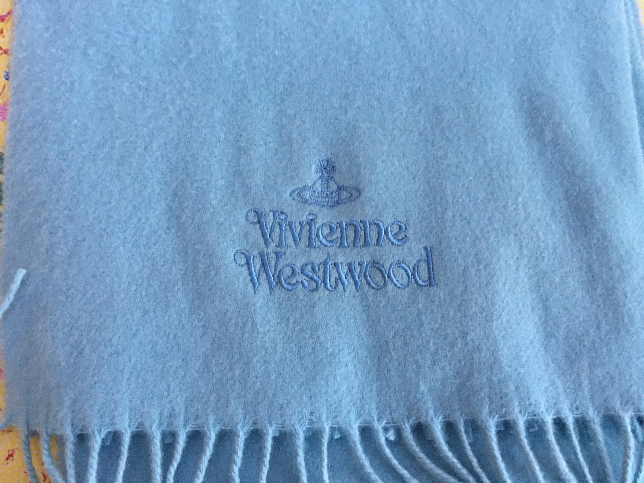VIVIENNE WESTWOOD SKY BLUE BRUSHED WOOL SCARF unisex ladies men