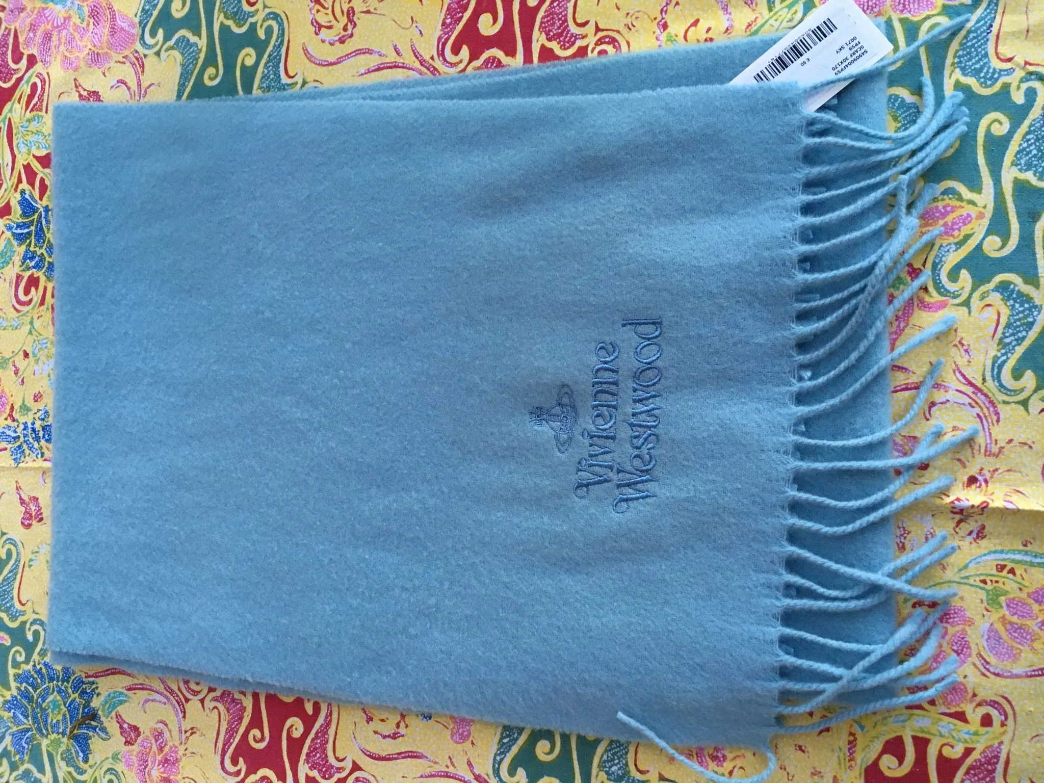 VIVIENNE WESTWOOD SKY BLUE BRUSHED WOOL SCARF unisex ladies men