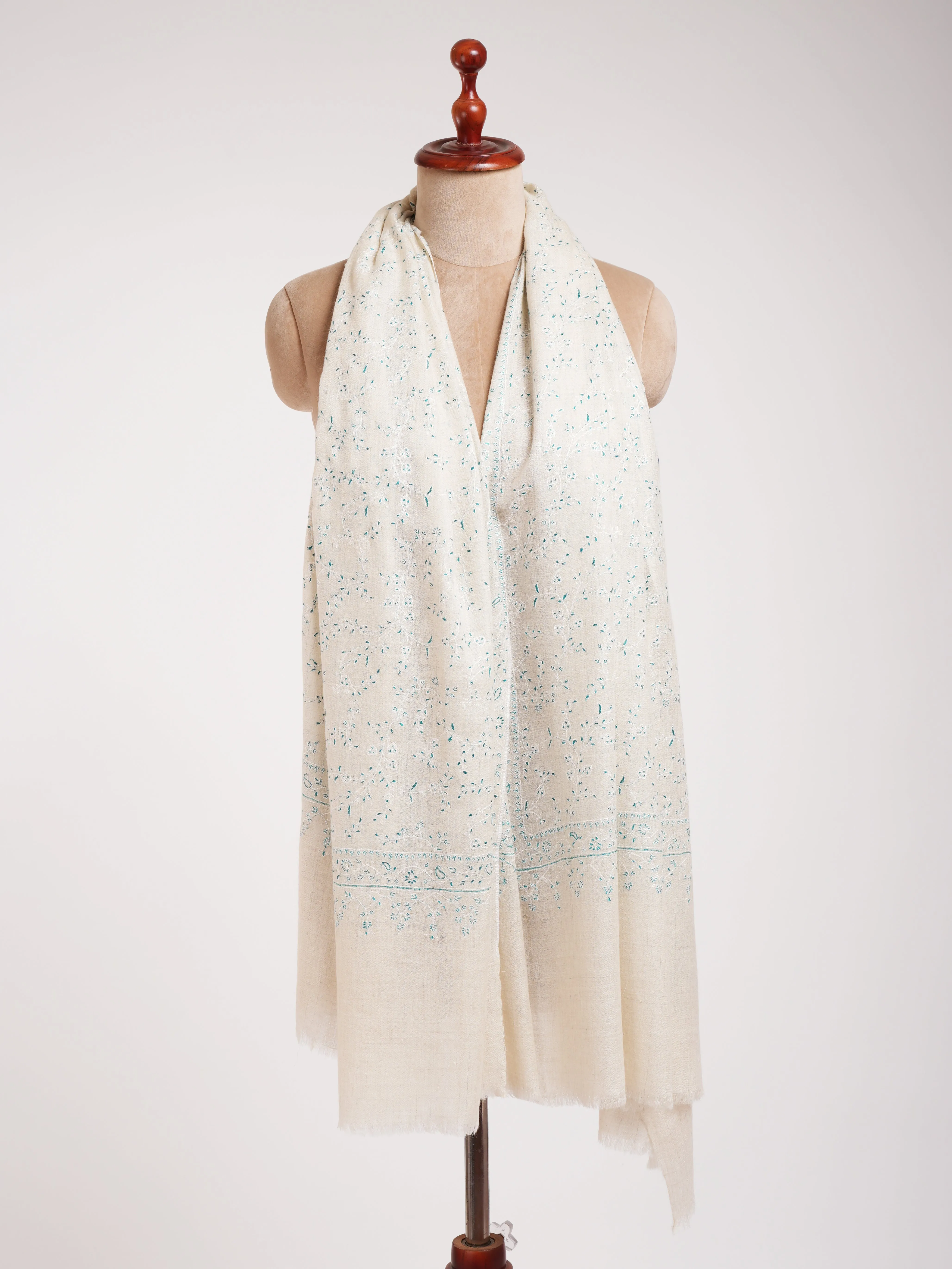 White Hand Embroidered Luxurious Pashmina Shawl