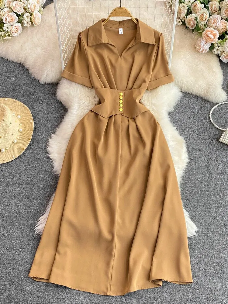 Womens Clothing 2023 Summer New French Luxury Style Temperament Shirt Dress Fashion Short Sleeve Dresses Formal Occasion Dresses