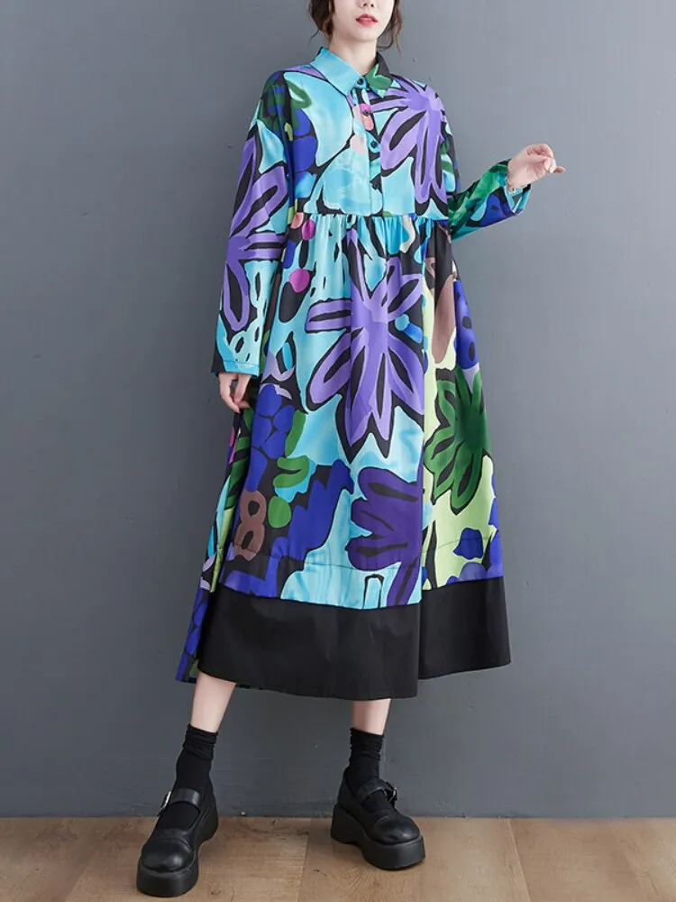Womens Clothing Spring Summer New In Dresses Korean Fashion Print Shirt Dress Casual Loose Oversized Women Dress Streetwear
