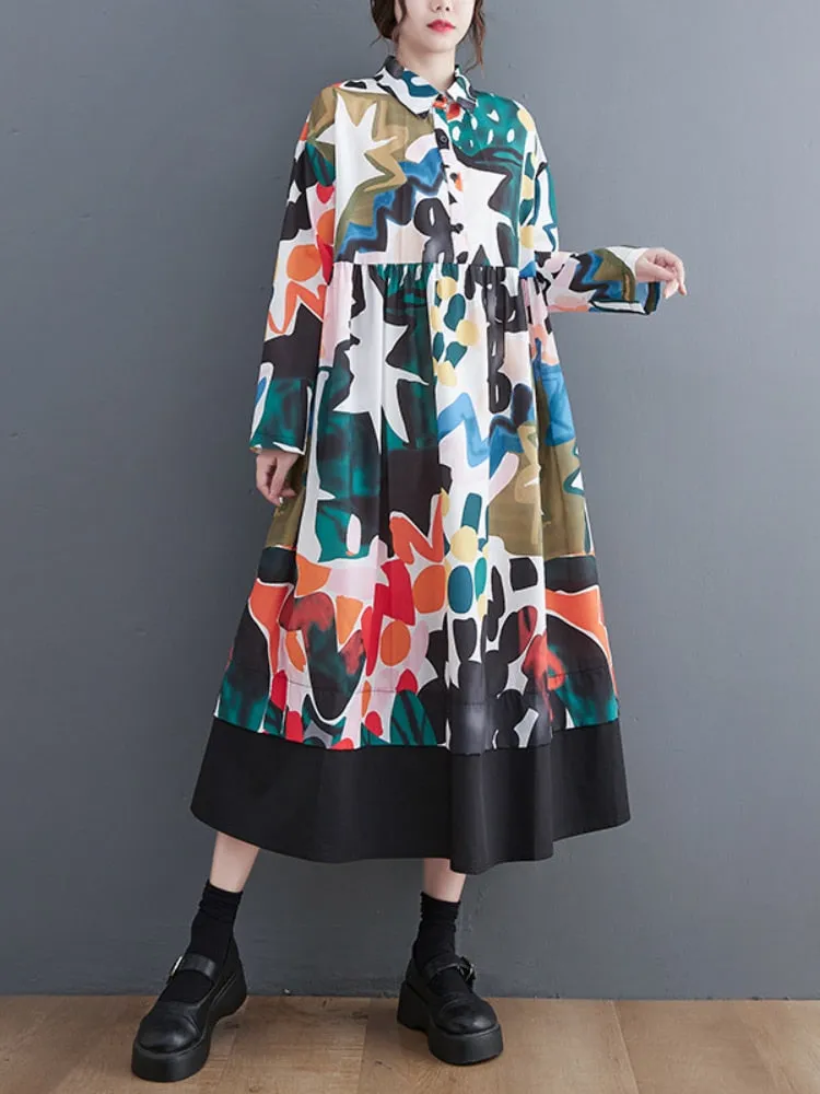 Womens Clothing Spring Summer New In Dresses Korean Fashion Print Shirt Dress Casual Loose Oversized Women Dress Streetwear