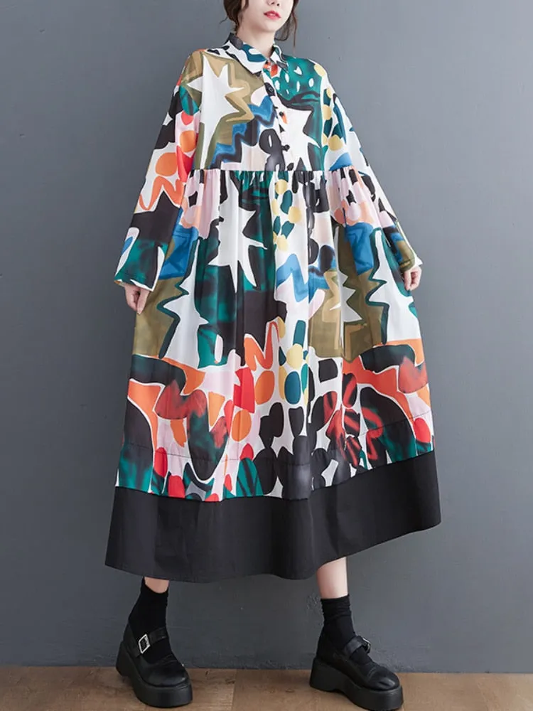 Womens Clothing Spring Summer New In Dresses Korean Fashion Print Shirt Dress Casual Loose Oversized Women Dress Streetwear