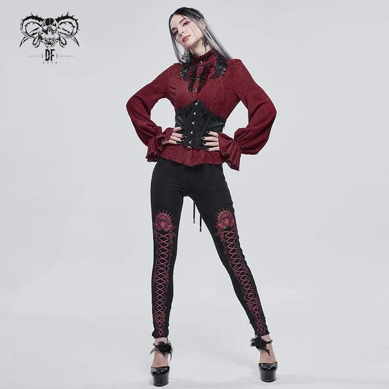 Women's Gothic Strappy Printed Leggings Red