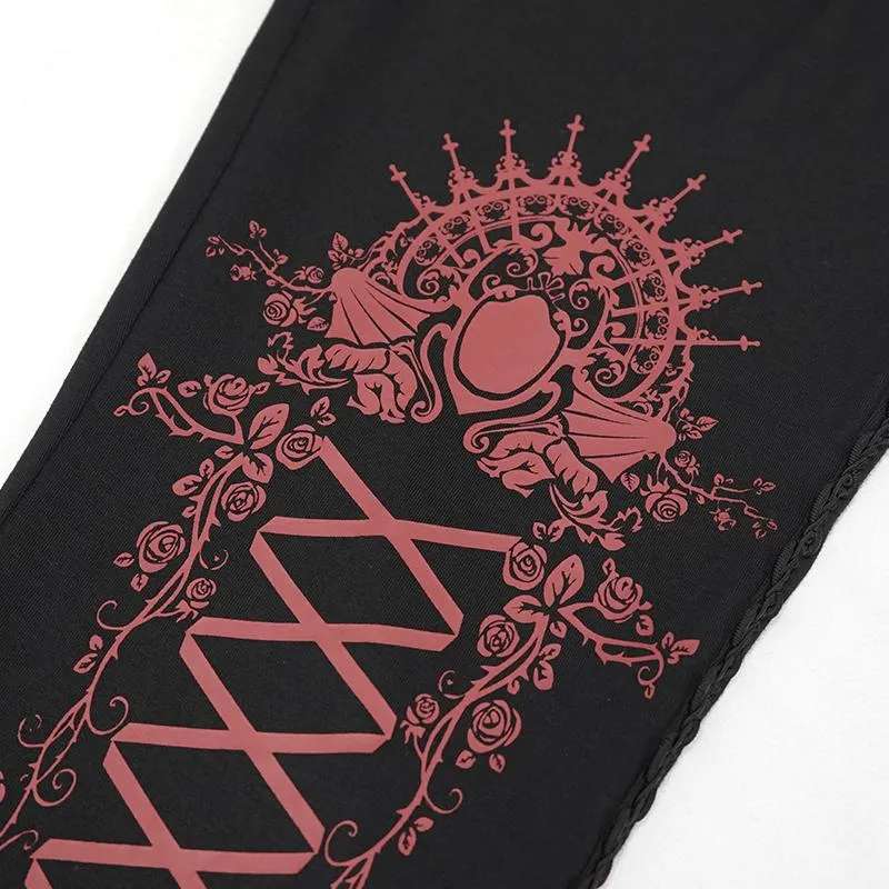 Women's Gothic Strappy Printed Leggings Red
