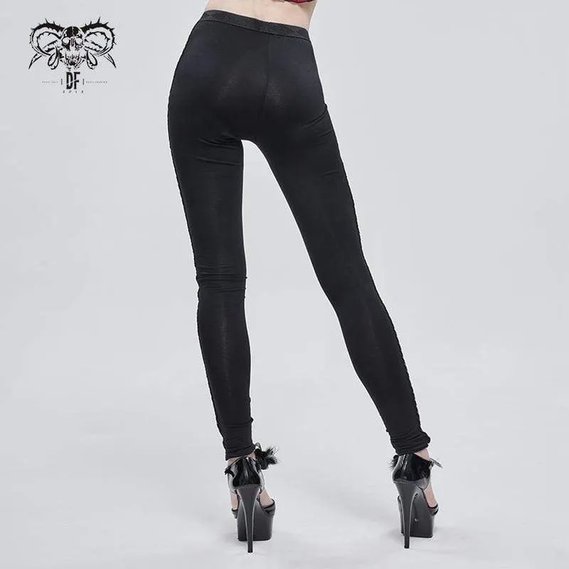 Women's Gothic Strappy Printed Leggings Red