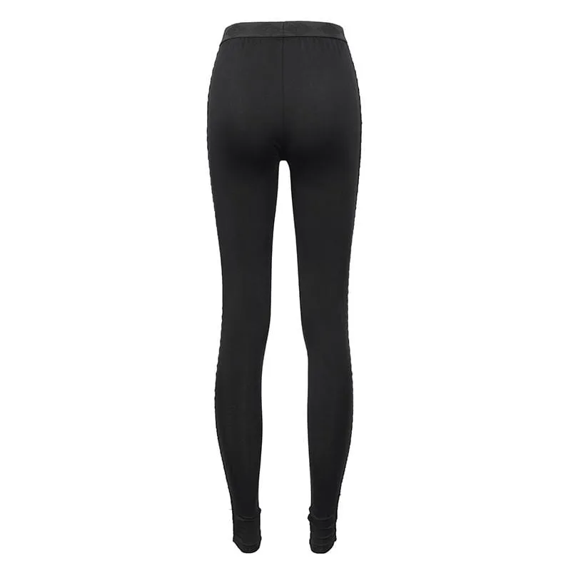 Women's Gothic Strappy Printed Leggings Red