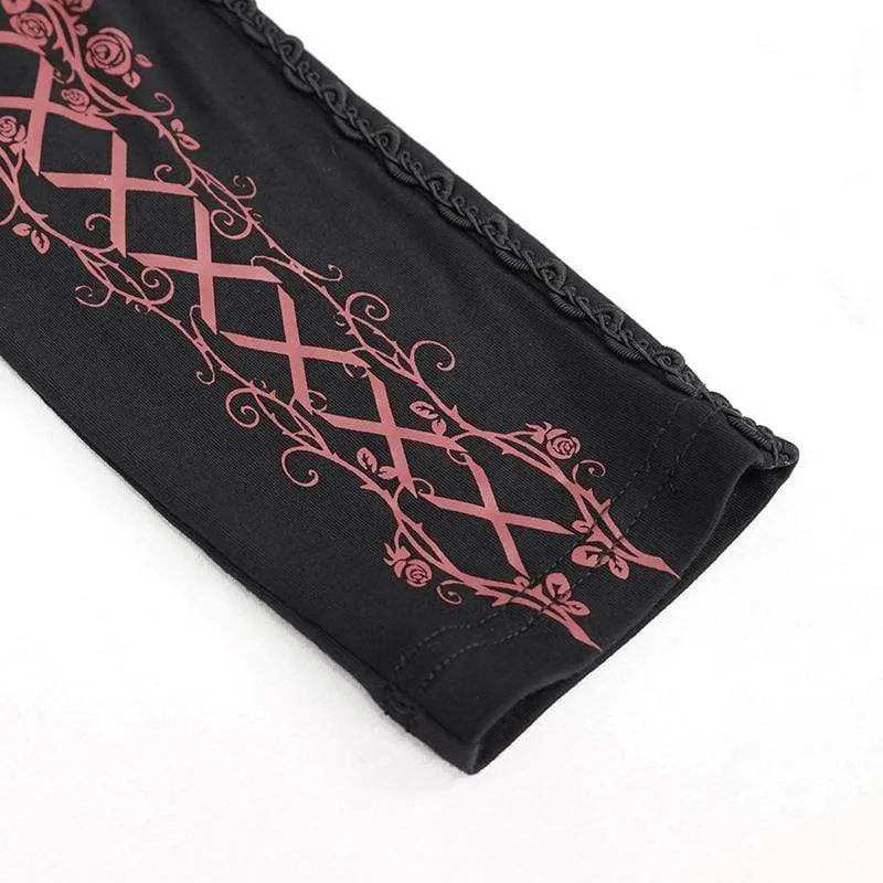 Women's Gothic Strappy Printed Leggings Red