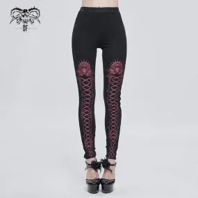 Women's Gothic Strappy Printed Leggings Red